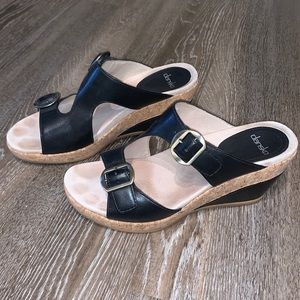 Dansko Carla Black Leather Wedge Sandal